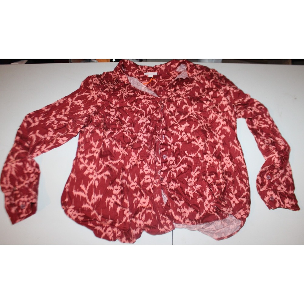 Knox Rose Women's Size S Long Sleeve Button Down Shirt Deep Hibiscus